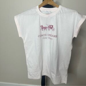 Coach Women’s Pink Glitter Horse & Carriage Crewneck Cotton T~Shirt Sz L NWOT